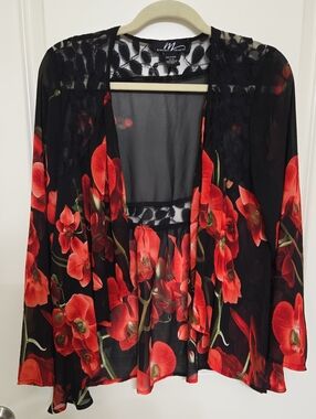 Midnight Velvet Black Sheer Floral Lace Duster